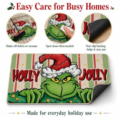 Pycat Holly Jolly Christmas Doormat - Red 17x29in Funny Santa Character