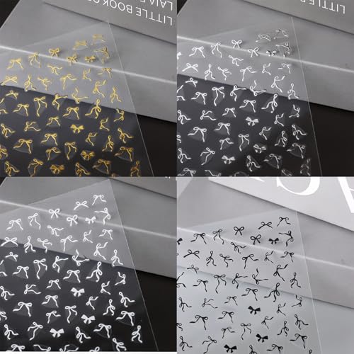 8 Sheets 3D Colorful Bow Nail Art Stickers Self-Adhesive Bow-Knot Decals