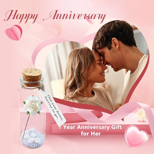 Handmade Paper Rose in Glass Bottle - 1 Year Anniversary Gift