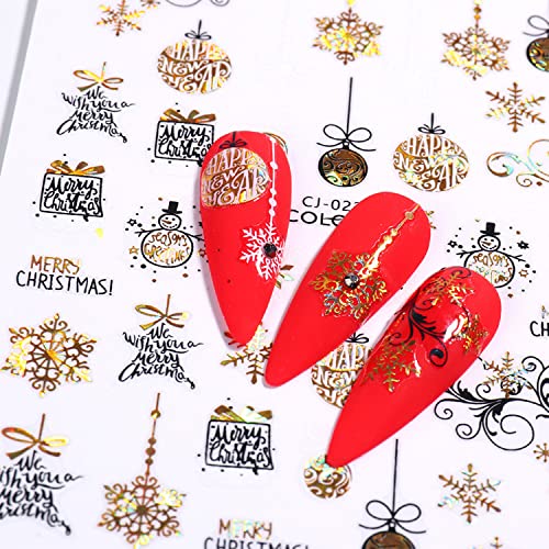 Christmas Nail Art Stickers Gold Holographic Snowflake Decals - 9 Sheets