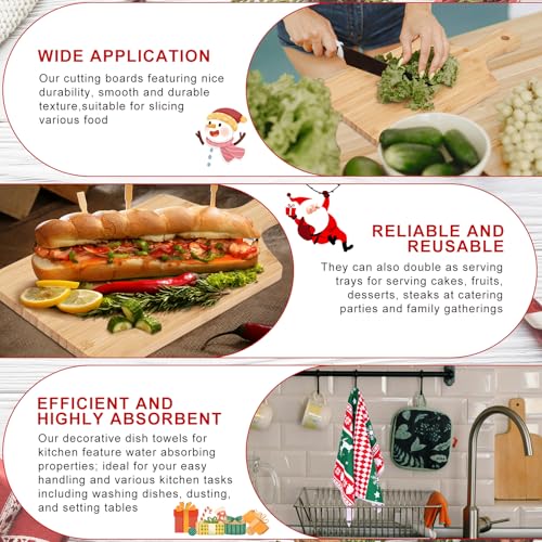 6-Piece Christmas Kitchen Utensil & Cutting Board Gift Set - Bamboo Towels Pine Picks Ribbons