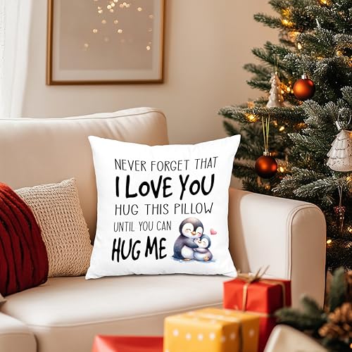 Cute Penguin Hug This Pillow Cover 18x18 - White-10