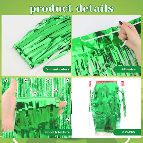 Lime Green Foil Fringe Curtains - 2 Pack, 3.3ft x 6.6ft Backdrop