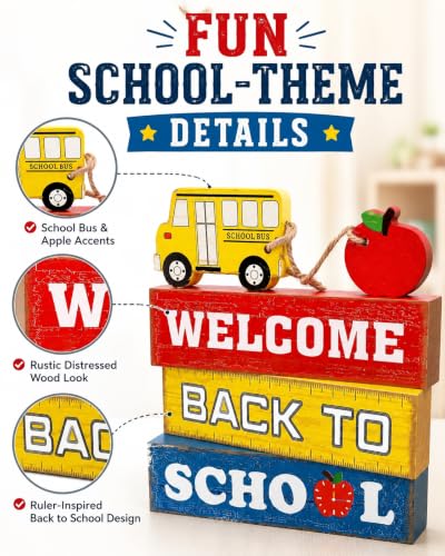 Welcome Back to School Rustic Wooden Block Sign Decor