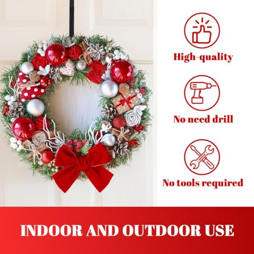 Adjustable Metal Wreath Hanger for Front Door, 12-20" Black Over-the-Door Hook