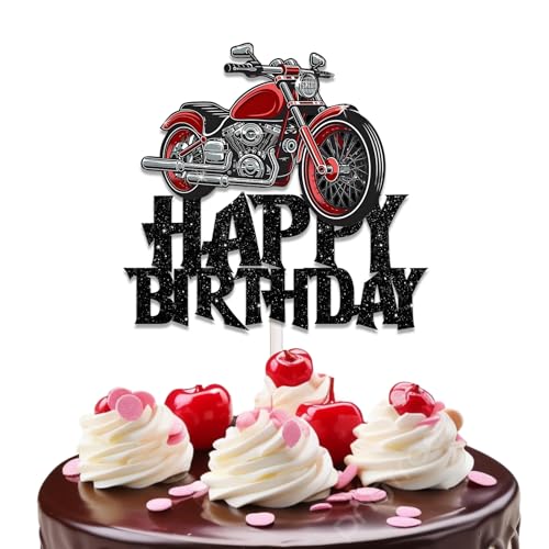 Black Glitter Motorcycle Racing Cake Topper - Birthday Decor