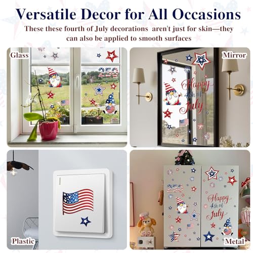 250th Anniversary Patriotic Window Clings - 6 Sheets of Gnome & Star Decals