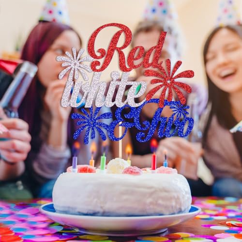 Red White & Two Cake Topper for 4th of July Birthday Party