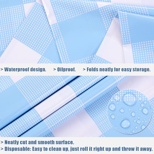 Sky Blue Checkered Tablecloths - 3 Pack 54 x 108 Inch Disposable