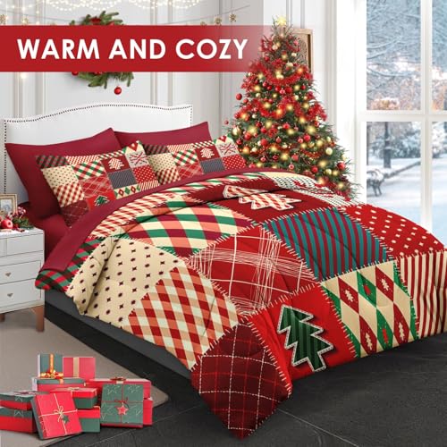 WeCozy Queen Christmas Patchwork Comforter Set with Sheets - 7 Pieces