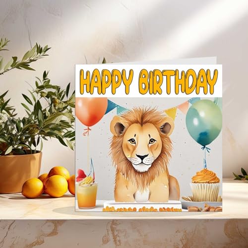 Lion Birthday Card - Cute Greeting Card with Envelope 145x145mm