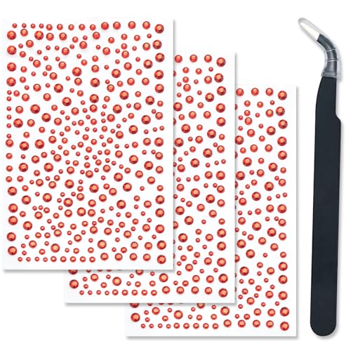 Sokfone Red Self-Adhesive Face Gems Rhinestone Stickers 3 Sheets