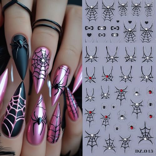 KAICCOSO 5D Embossed Spider Web Nail Stickers 4Pcs Self-Adhesive Cobweb Decals