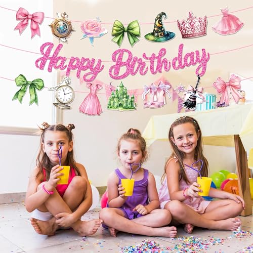 Witch and Princess Birthday Banner - Pink & Green Party Decor