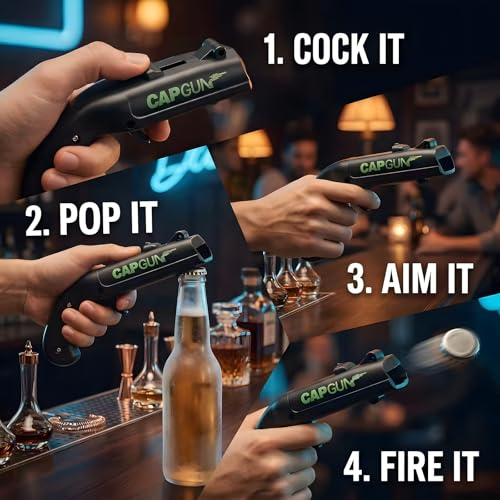 Black Cap Gun Bottle Opener - Fun Shooting Gadget for Parties