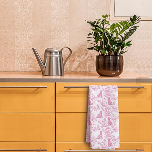 Pink Chinoiserie Labrador Retriever Kitchen Towels - 16x24 Inch