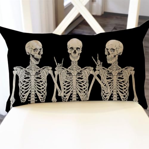 PANDICORN Skeleton Halloween Throw Pillow Cover, 12x20 Inch Farmhouse Decor