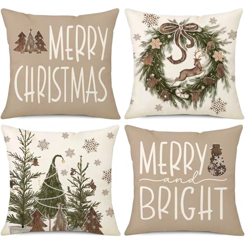 NIGHTWISH Christmas Pillow Covers Set of 4 - 18x18 Holiday Decor