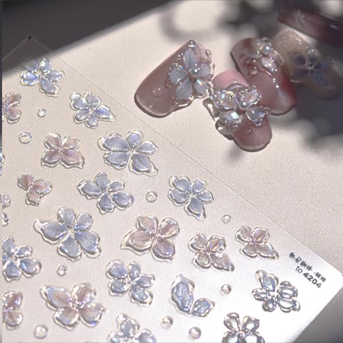 ZOAZJINAZ 5D Embossed Laser Flower Nail Stickers Self-Adhesive Floral Decals
