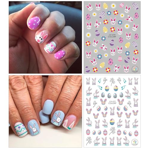 8 Sheets Bunny Nail Decals - 3D Self Adhesive Easter Nail Stickers