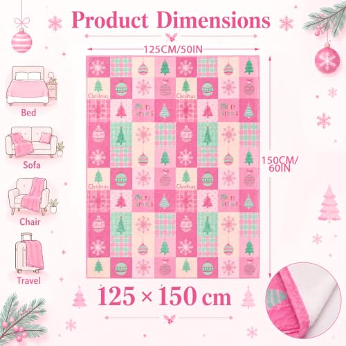 Pink Christmas Throw Blanket - Soft Flannel Holiday Decor for Couch & Bed