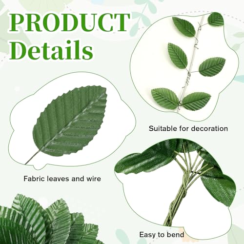 200 Pcs Artificial Wired Green Leaves for DIY Floral Crafts & Weddings