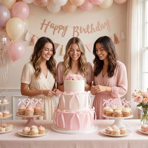 36 PCS Pink Bow Cake Toppers, Coquette Style Ribbon Cupcake Decorations
