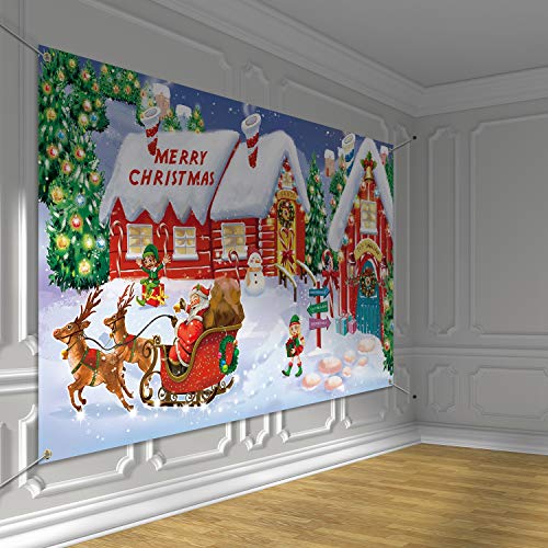 Christmas Wall Scene Santa Workshop and Toy Shop Backdrop - Extra Large Holiday Decor