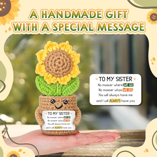 Handmade Mini Sunflower Crochet Gift for Sisters with Message Card