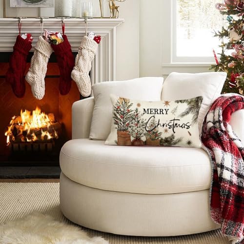ARGOOGF Waterproof Christmas Outdoor Pillow Cover 12x20 Inches - Eucalyptus Berries Decor, Pack of 1