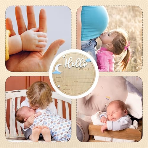 Hello World Baby Announcement Sign - 5.9 Inch Wooden Decor