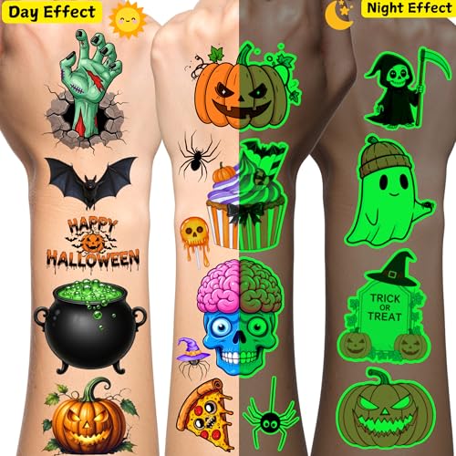 Glow in the Dark Halloween Temporary Tattoos 60-Pack - Spooky Party Favors
