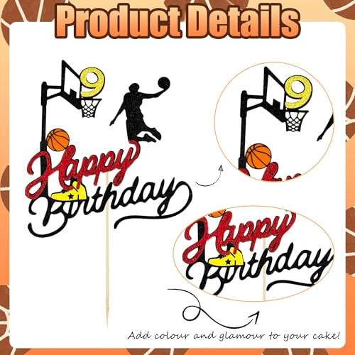 Basketball Cake Topper for 9th Birthday - Glitter Theme Decoration