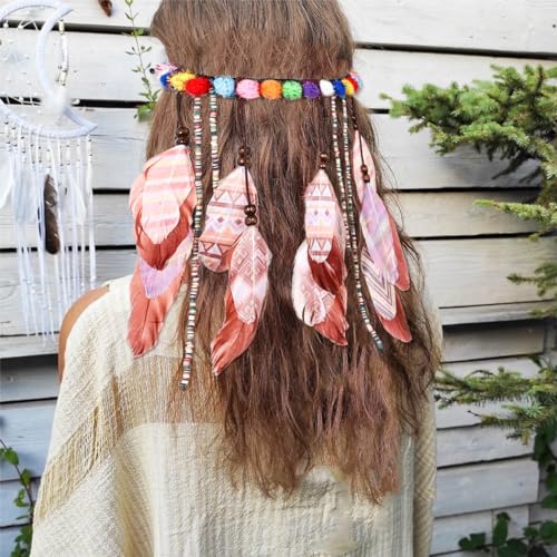 Campsis Boho Feather Headband Hippie Gypsy Costume Hair Accessory