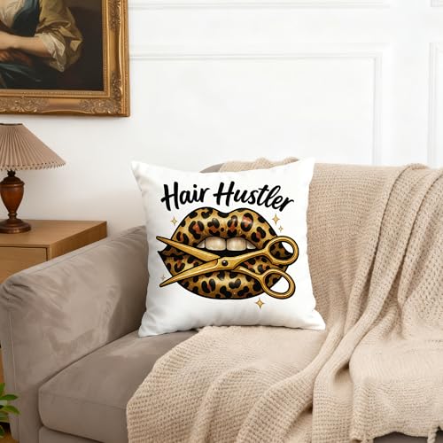 Hair Stylist Gifts Pillow Cover | Y2K Leopard Lips Design 18x18