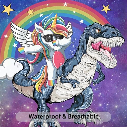 Unicorn Dinosaur Shower Curtain - Waterproof Fabric, 72x78 Inch
