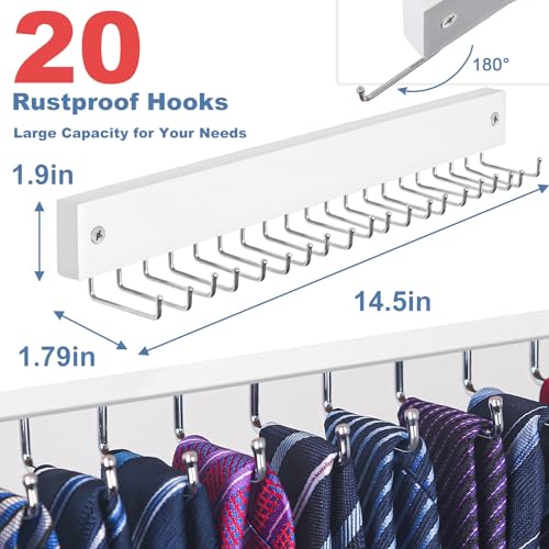 Wall-Mounted Tie Rack with 20 Hooks - White, 1 Pack Tie Organizer