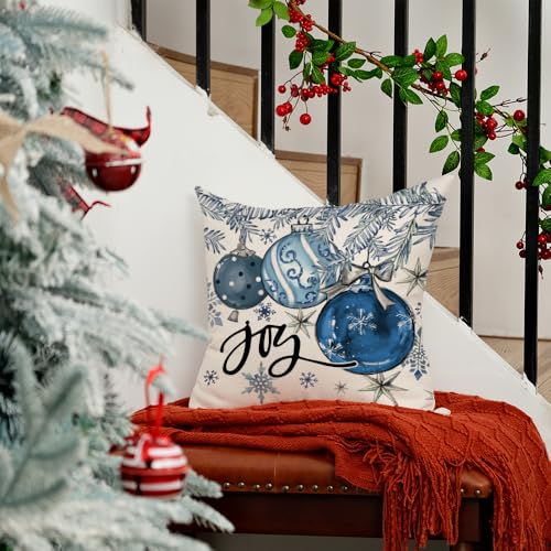 AACORS Blue Christmas Throw Pillow Cover 20x20 Inch Holiday Farmhouse Decor