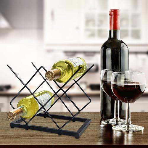 MCSAPIL 5-Bottle Countertop Wine Rack, Modern Black Metal Wine Holder
