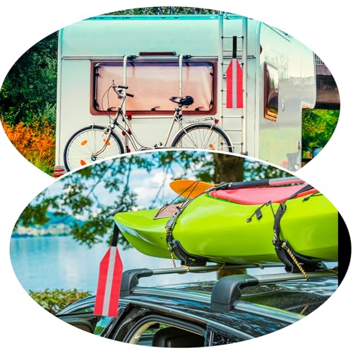 2 PCS Tow Flag, Red Warning Flags with Webbing, Travel Safety Tow Flag, High Visibility Trailer Warn Flags, with Bungee Cord and Double Sided Reflective Strip, 14.6¡¿5.15in