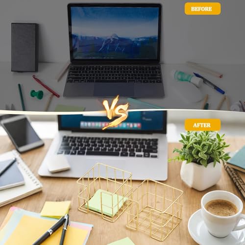 Gold Metal Sticky Note Holder Set - 2 Pcs Memo Cube Dispenser