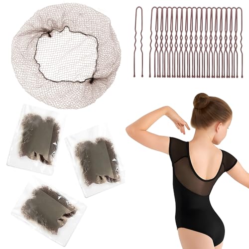 MaopaoBeauty 80-Piece Brown Hair Nets and Bobby Pins Kit for Ballet Buns
