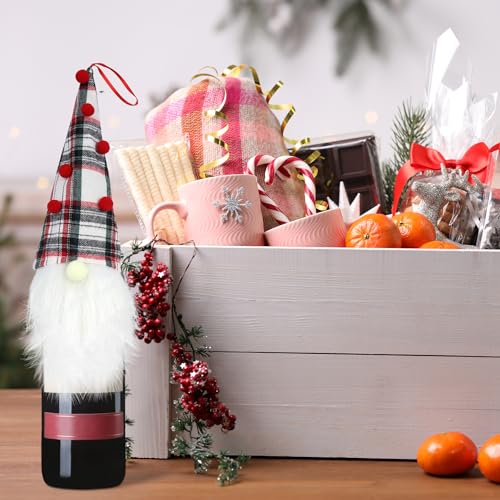 Christmas Gnome Wine Bottle Topper - Festive Plaid Decorative Cover