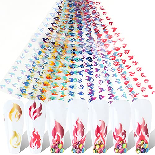 Holographic Fire Flame Nail Art Transfer Foils - 10 Sheets Gradient Decals