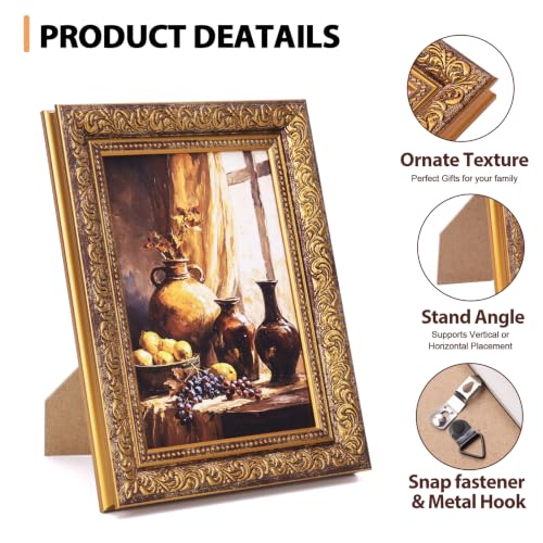 Fixwal Ornate Antique Gold Picture Frame 5x7 with Real Glass
