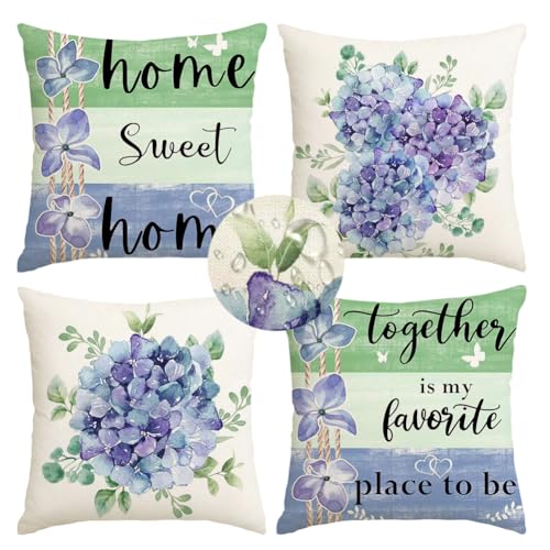 RABUSOFA Waterproof Hydrangea Throw Pillow Covers 20x20, Set of 4
