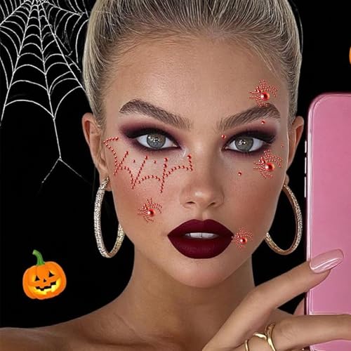 3D Spider Web Face Gems & Rhinestone Stickers for Halloween Makeup