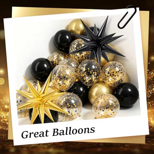 52pcs Black and Gold Balloons Kit with Confetti - 12inch
