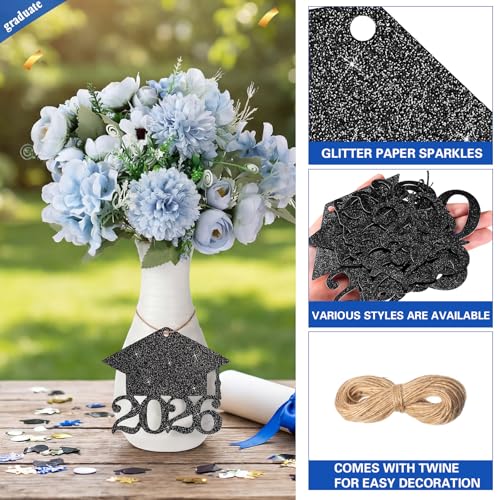 48 Gold Glitter Graduation 2026 Cutout Tags with Rope
