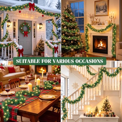 Prelit Christmas Garland with 60 LEDs - Warm White, 19.7 ft Lighted Decoration